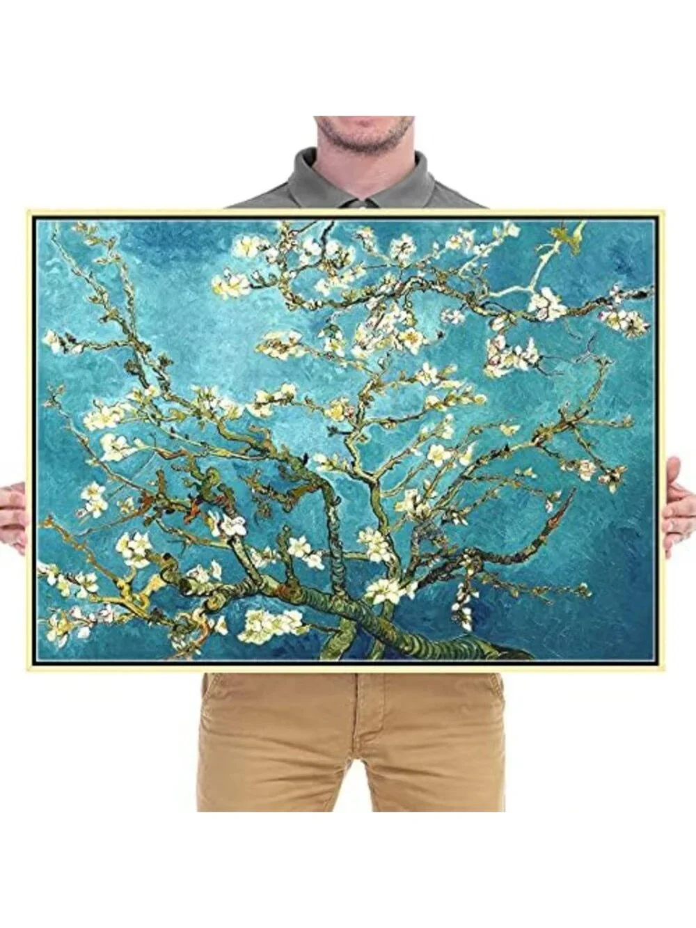 Framed Almond Blossom Floral Canvas Art Print - Van Gogh Style Wall Decor for